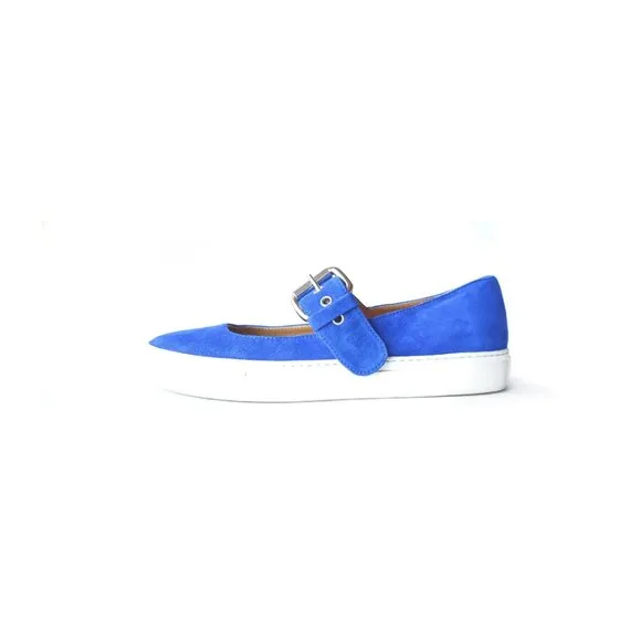 Pollini Shoes 38 Azure Blue Suede Sneakers Womens Size 8