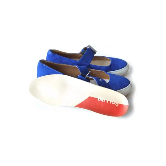 Pollini Shoes 38 Azure Blue Suede Sneakers Womens Size 8