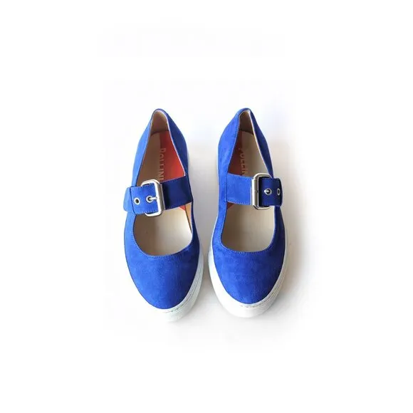Pollini Shoes 38 Azure Blue Suede Sneakers Womens Size 8