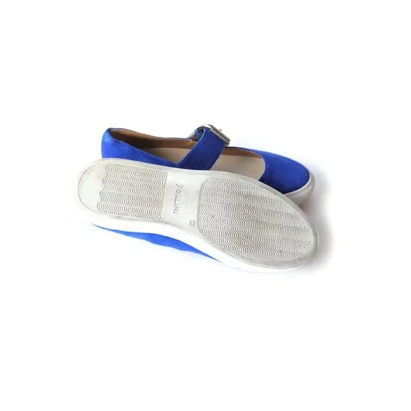 Pollini Shoes 38 Azure Blue Suede Sneakers Womens Size 8