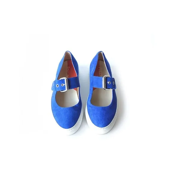Pollini Shoes 38 Azure Blue Suede Sneakers Womens Size 8