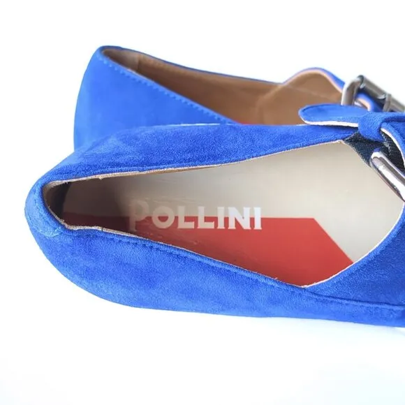 Pollini Shoes 38 Azure Blue Suede Sneakers Womens Size 8