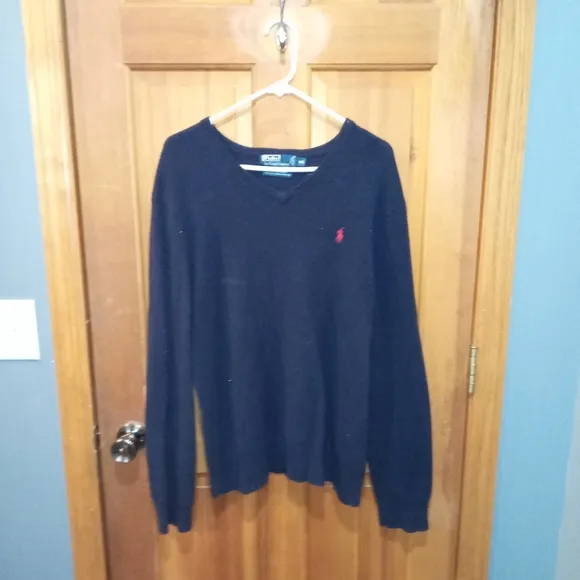 Polo by Ralph Lauren 100% lamb's wool blue sweater size XXL