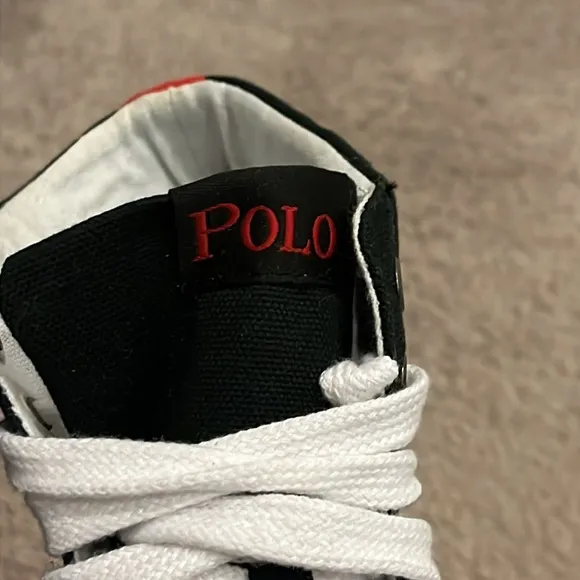 Polo Ralph Lauren Ballards Hi Shoes Sneakers new canvas black red Mens Size 8.5