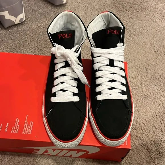 Polo Ralph Lauren Ballards Hi Shoes Sneakers new canvas black red Mens Size 8.5