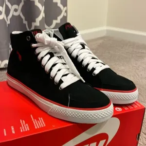 Polo Ralph Lauren Ballards Hi Shoes Sneakers new canvas black red Mens Size 8.5