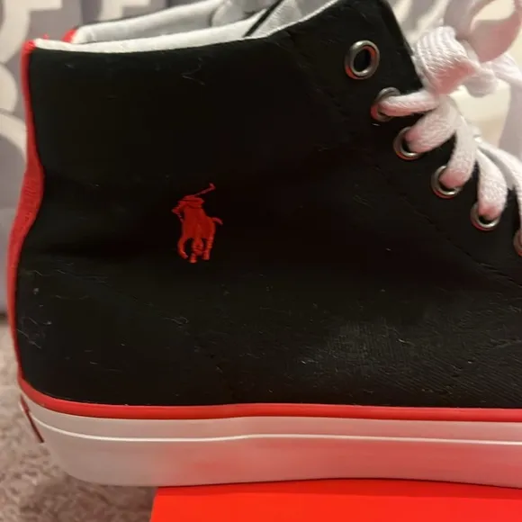 Polo Ralph Lauren Ballards Hi Shoes Sneakers new canvas black red Mens Size 8.5