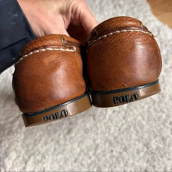 Polo Ralph Lauren Bienne Boat Tan Oiled Tumbled Leather Shoe Size 10