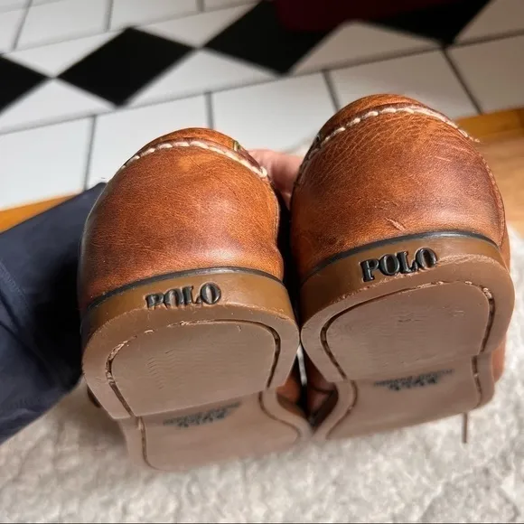 Polo Ralph Lauren Bienne Boat Tan Oiled Tumbled Leather Shoe Size 10