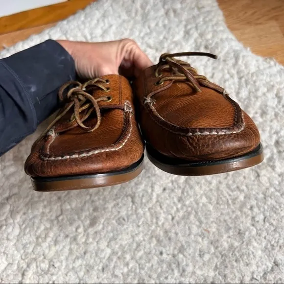 Polo Ralph Lauren Bienne Boat Tan Oiled Tumbled Leather Shoe Size 10