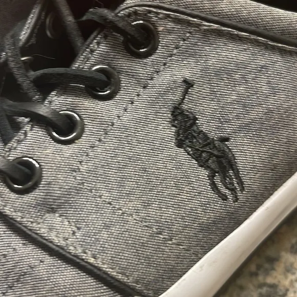 Polo Ralph Lauren Gray Canvas Sneaker Shoes Leather Laces Size 8 GUC #3145
