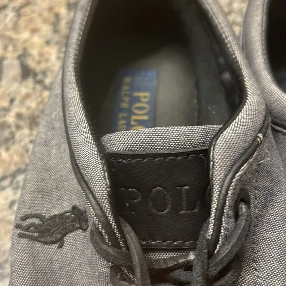 Polo Ralph Lauren Gray Canvas Sneaker Shoes Leather Laces Size 8 GUC #3145