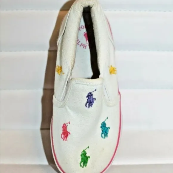 Polo Ralph Lauren Harbour White Multi Color Toddler Slip On Shoes MSRP $50 NEW
