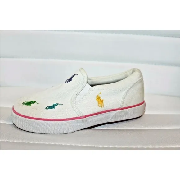 Polo Ralph Lauren Harbour White Multi Color Toddler Slip On Shoes MSRP $50 NEW