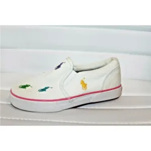 Polo Ralph Lauren Harbour White Multi Color Toddler Slip On Shoes MSRP $50 NEW