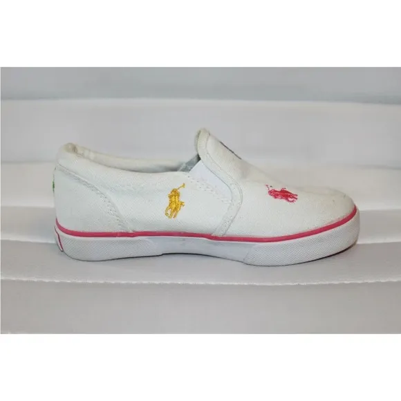 Polo Ralph Lauren Harbour White Multi Color Toddler Slip On Shoes MSRP $50 NEW