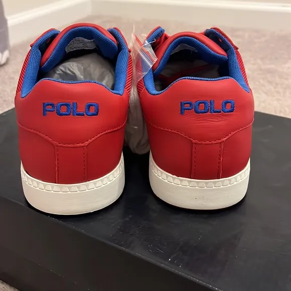 Polo Ralph Lauren Hernando Leather Shoes Sneakers red royal blue Men’s Size 9.5