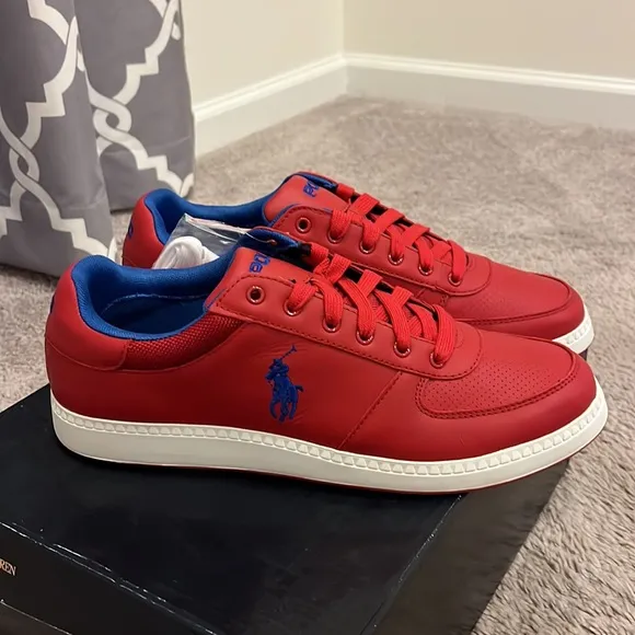 Polo Ralph Lauren Hernando Leather Shoes Sneakers red royal blue Men’s Size 9.5