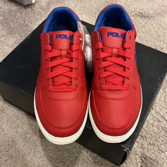 Polo Ralph Lauren Hernando Leather Shoes Sneakers red royal blue Men’s Size 9.5