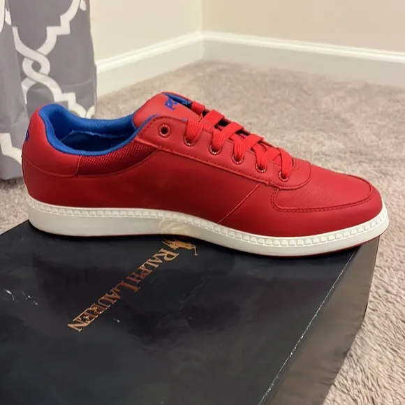 Polo Ralph Lauren Hernando Leather Shoes Sneakers red royal blue Men’s Size 9.5