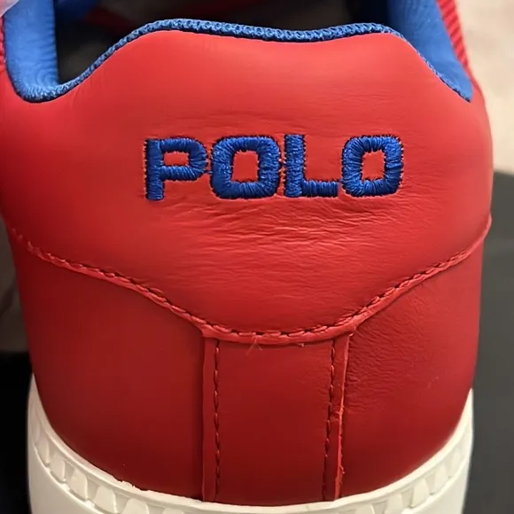 Polo Ralph Lauren Hernando Leather Shoes Sneakers red royal blue Men’s Size 9.5