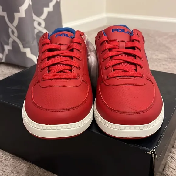 Polo Ralph Lauren Hernando Leather Shoes Sneakers red royal blue Men’s Size 9.5