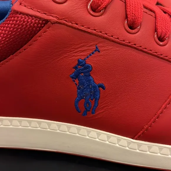 Polo Ralph Lauren Hernando Leather Shoes Sneakers red royal blue Men’s Size 9.5