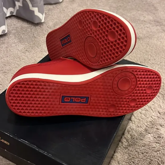 Polo Ralph Lauren Hernando Leather Shoes Sneakers red royal blue Men’s Size 9.5