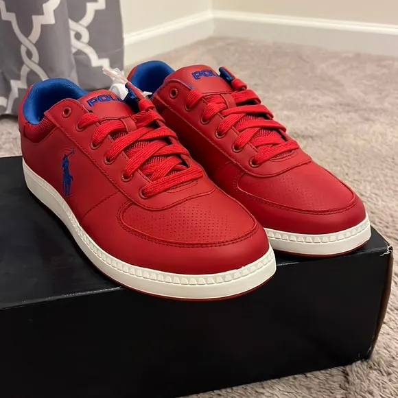 Polo Ralph Lauren Hernando Leather Shoes Sneakers red royal blue Men’s Size 9.5