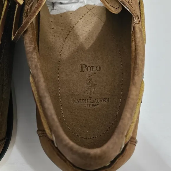 Polo Ralph Lauren Men's Bienne Tumbled Tan Leather Boat Shoes Size US 11.5D
