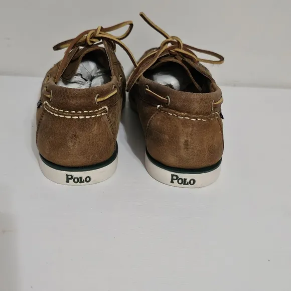 Polo Ralph Lauren Men's Bienne Tumbled Tan Leather Boat Shoes Size US 11.5D