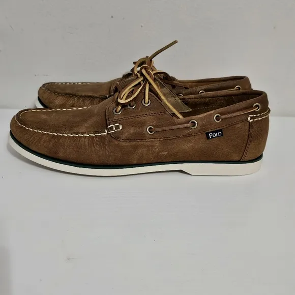 Polo Ralph Lauren Men's Bienne Tumbled Tan Leather Boat Shoes Size US 11.5D