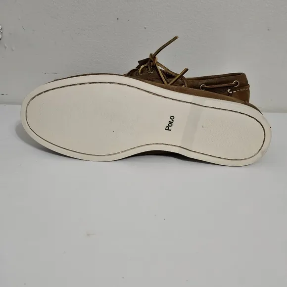 Polo Ralph Lauren Men's Bienne Tumbled Tan Leather Boat Shoes Size US 11.5D