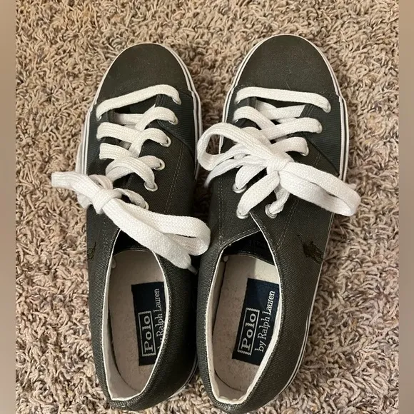 Polo Ralph Lauren Mens Canvas Army Green/Gray Shoes Sz 9.5 EUC