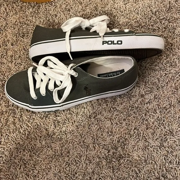 Polo Ralph Lauren Mens Canvas Army Green/Gray Shoes Sz 9.5 EUC