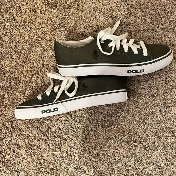 Polo Ralph Lauren Mens Canvas Army Green/Gray Shoes Sz 9.5 EUC