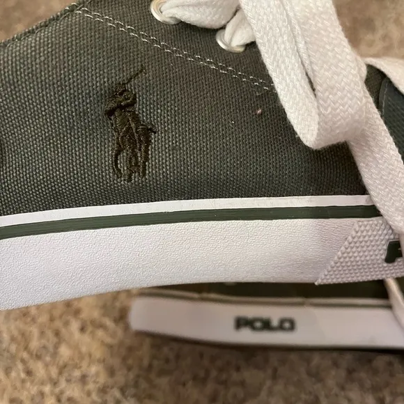 Polo Ralph Lauren Mens Canvas Army Green/Gray Shoes Sz 9.5 EUC
