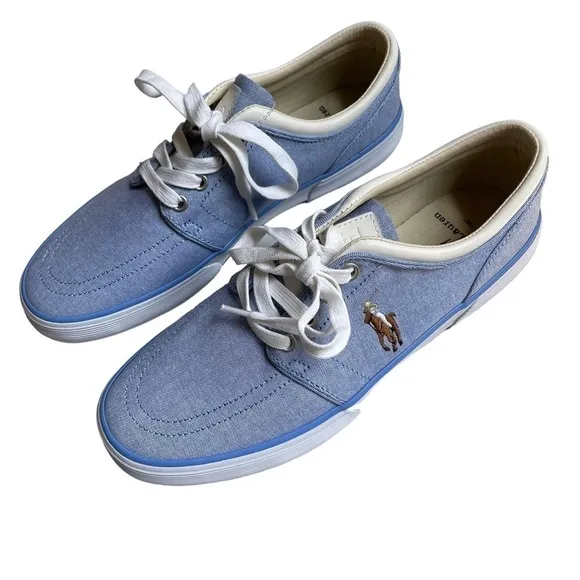 POLO RALPH LAUREN Men’s Size 8 Faxon Low Canvas light blue denim Sneakers New