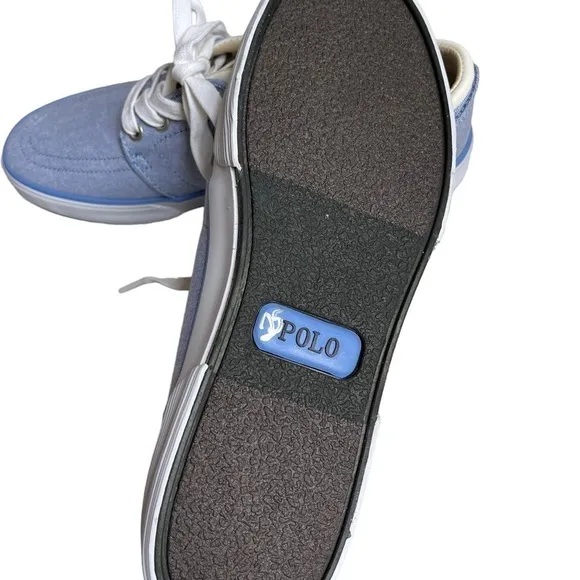 POLO RALPH LAUREN Men’s Size 8 Faxon Low Canvas light blue denim Sneakers New