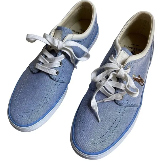 POLO RALPH LAUREN Men’s Size 8 Faxon Low Canvas light blue denim Sneakers New