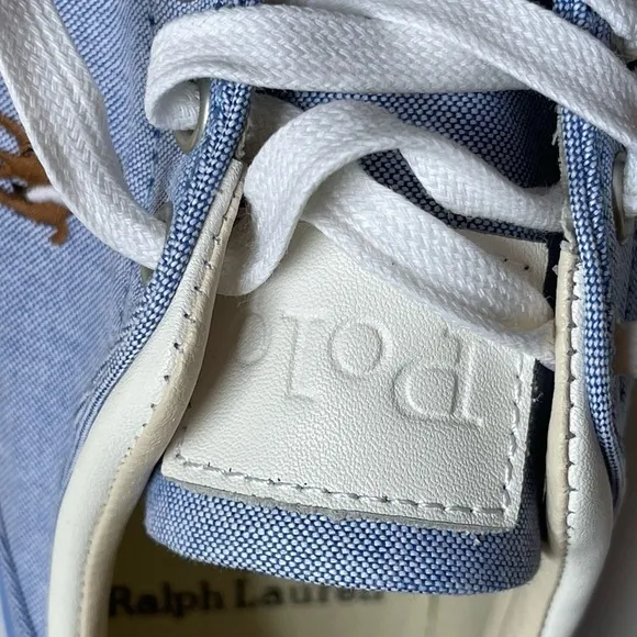 POLO RALPH LAUREN Men’s Size 8 Faxon Low Canvas light blue denim Sneakers New