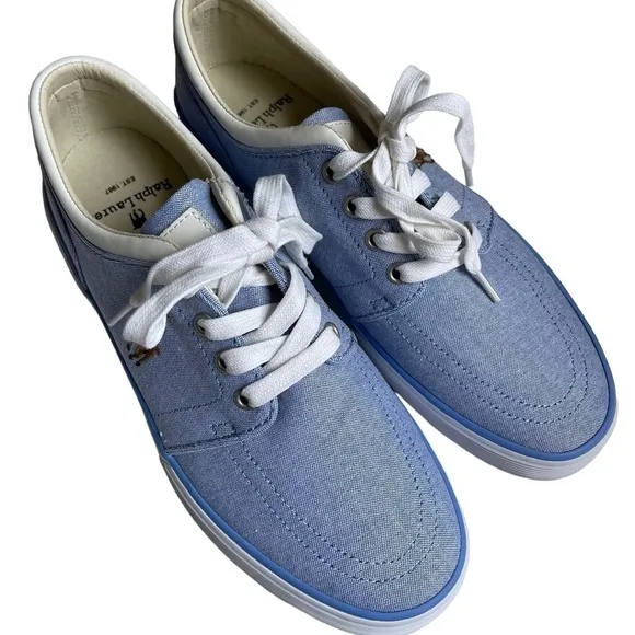 POLO RALPH LAUREN Men’s Size 8 Faxon Low Canvas light blue denim Sneakers New