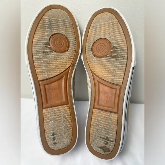 Polo Ralph Lauren Mens Vaughn Low Tan Brown Canvas Solid Sneakers Shoes Size 11D