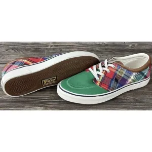 Polo Ralph Lauren RRL Faxon Lace Up Canvas Green Plaid Shoes Mens 12 New