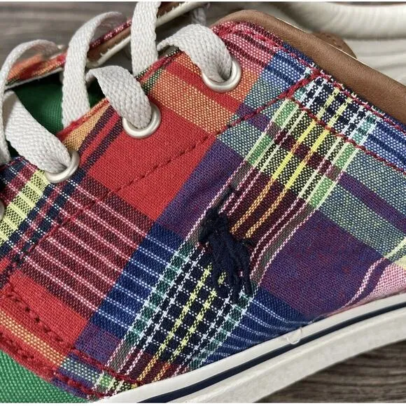 Polo Ralph Lauren RRL Faxon Lace Up Canvas Green Plaid Shoes Mens 12 New