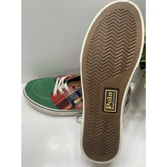 Polo Ralph Lauren RRL Faxon Lace Up Canvas Green Plaid Shoes Mens 12 New