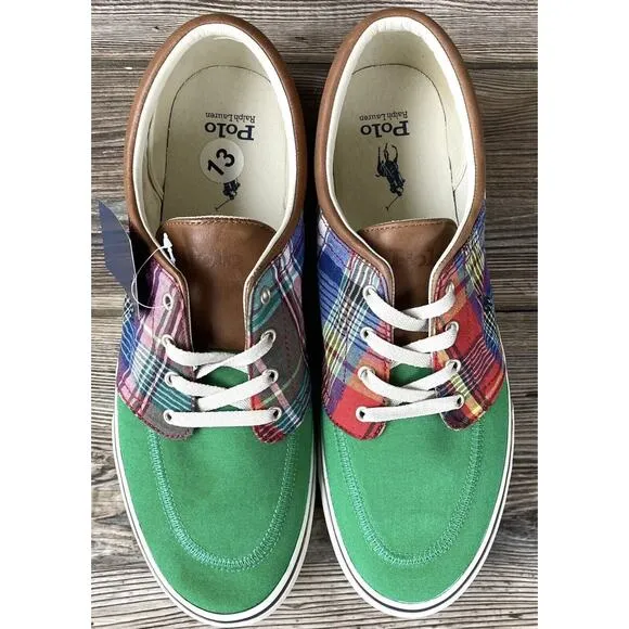 Polo Ralph Lauren RRL Faxon Lace Up Canvas Green Plaid Shoes Mens 12 New
