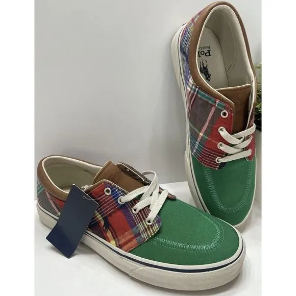 Polo Ralph Lauren RRL Faxon Lace Up Canvas Green Plaid Shoes Mens 12 New