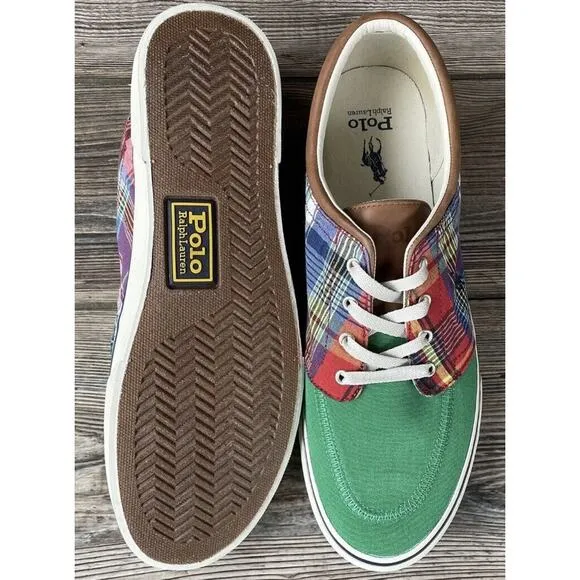 Polo Ralph Lauren RRL Faxon Lace Up Canvas Green Plaid Shoes Mens 12 New