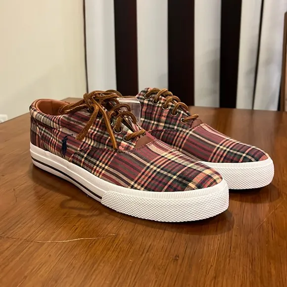Polo Ralph Lauren Vaughn Boat deck shoes sneakers new wine plaid Men’s Size 9